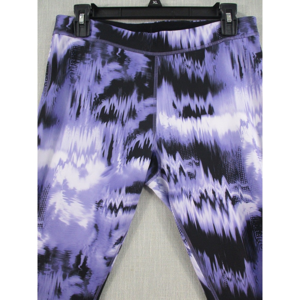 Adidas Womens Purple Black Abstract Wave Print Cropped Legging L Athletic Tights - Picture 2 of 13